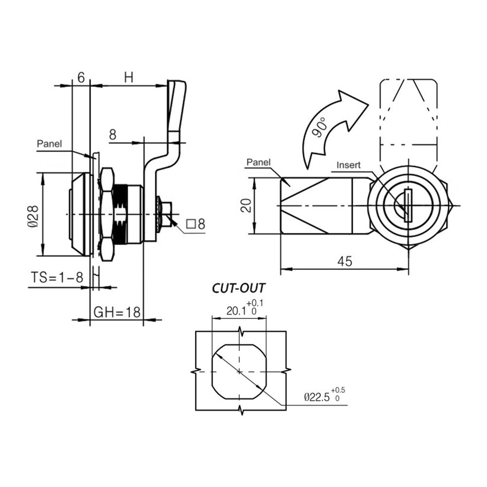 Locking Quarter Turn Lock - Steel