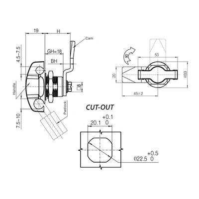 Padlockable Quarter Turn Lock with Wing - Steel