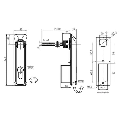Key Locking Swing Handle - Brass Brass