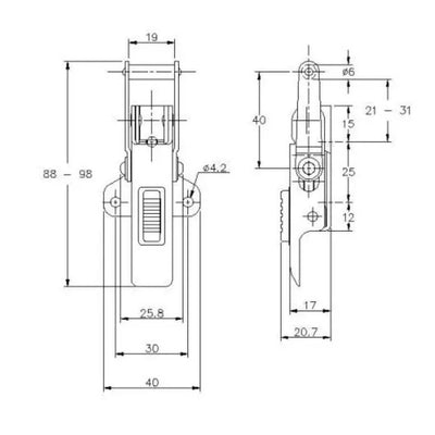 Adjustable Latch with Safety Catch - 500 Strength (kg) -  Stainless
