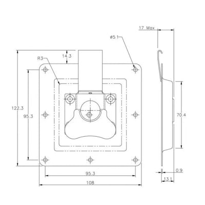 Rotary Turn Latch in Recess Dish - 60 Strength (kg) - Stainless