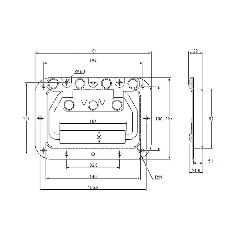 Recessed Spring Loaded Handle - 300 Strength (kg) - Mild Steel