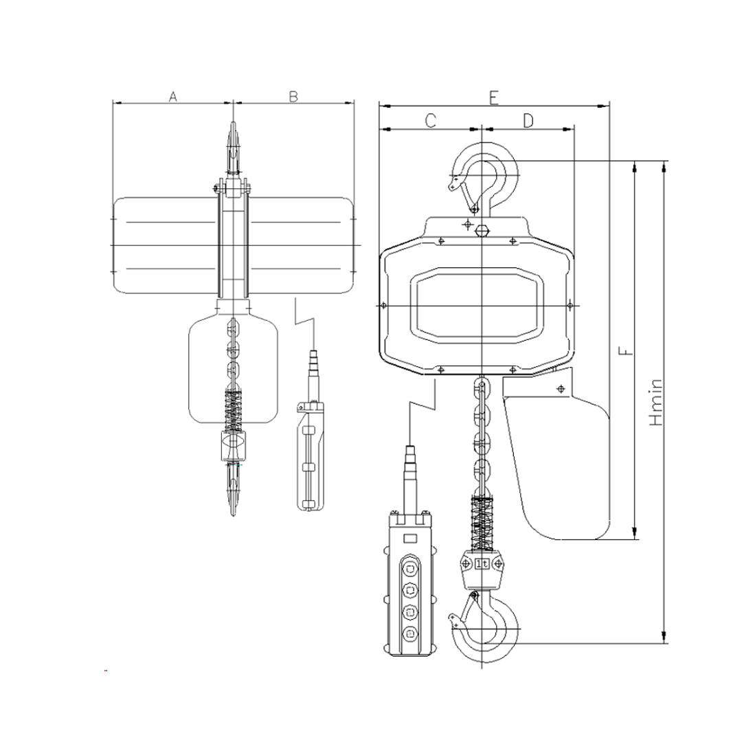 CRANE Electric Chain Hoist – 500kg to 2T Single Phase with Emergency Stop