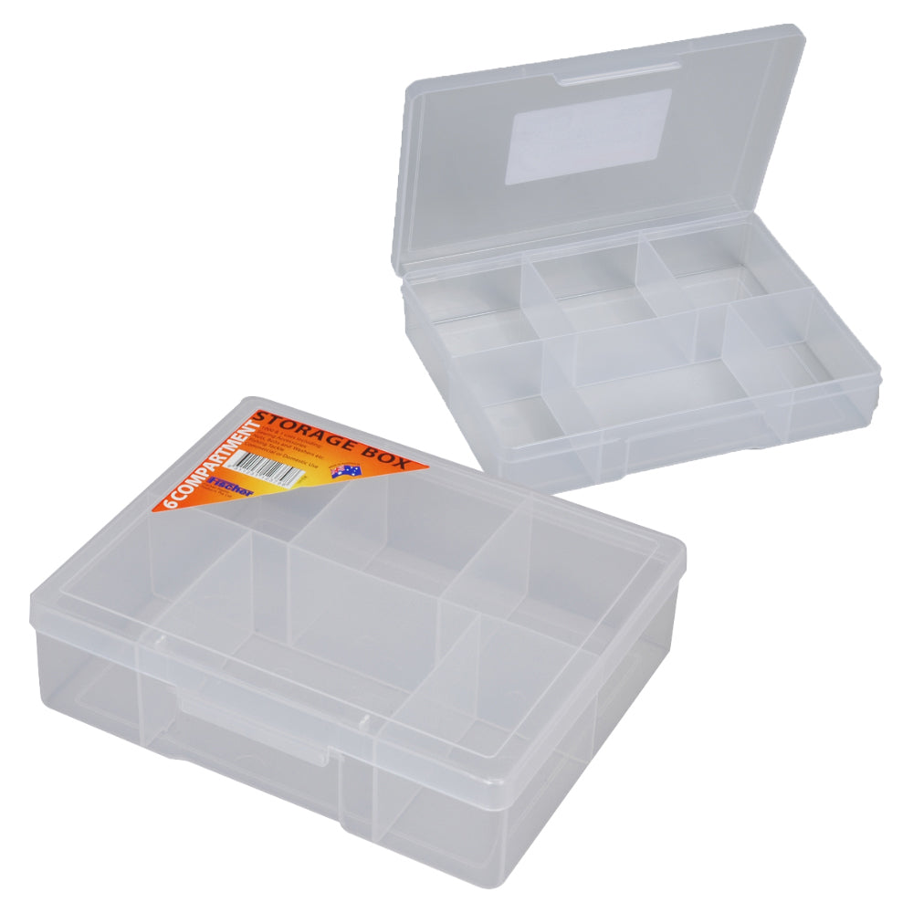 Fischer Clear Plastic Storage Box - 6 Compartments - 195 x 157 x 48mm ...