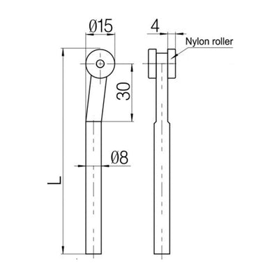 3 Point Roller Rod 1200mm   -  15 Wheel Diameter (mm)