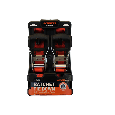 Ratchet Tie Down Straps 4.8m x 38mm LC 500KG (Pack of 2)
