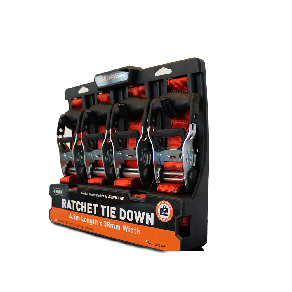 Ratchet Tie Down Straps 4.8m x 38mm LC 500KG (Pack of 4)