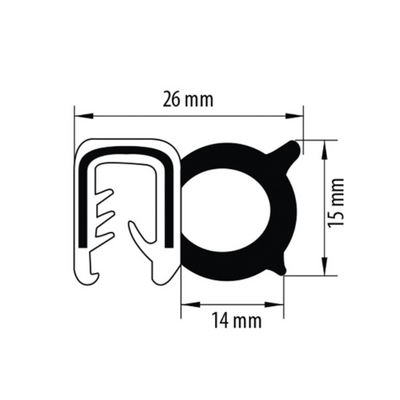 PINCHWELD RUBBER DOOR SEAL c/w SIDE BULB 50M Roll